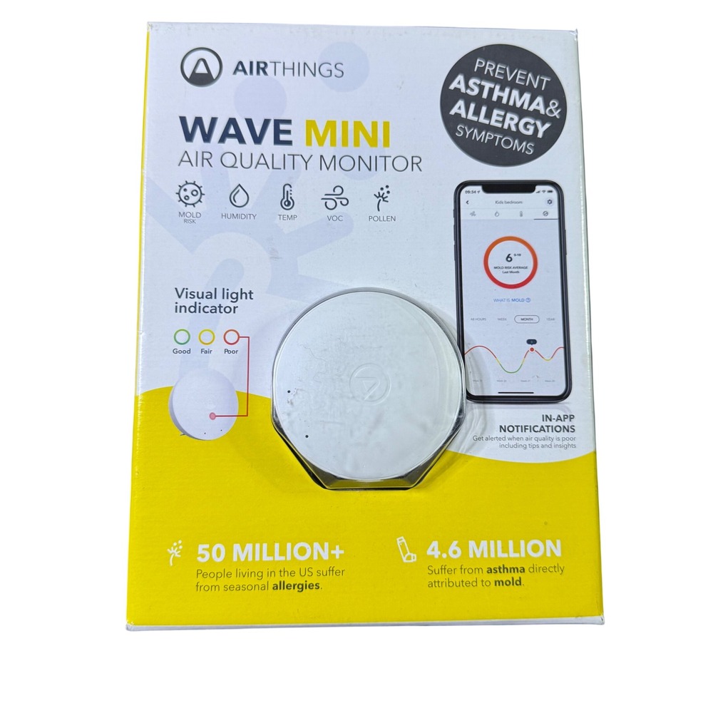 Airthings Wave Mini Air Quality Monitor Prevent Asthma Allergy‎ Mold Humidity